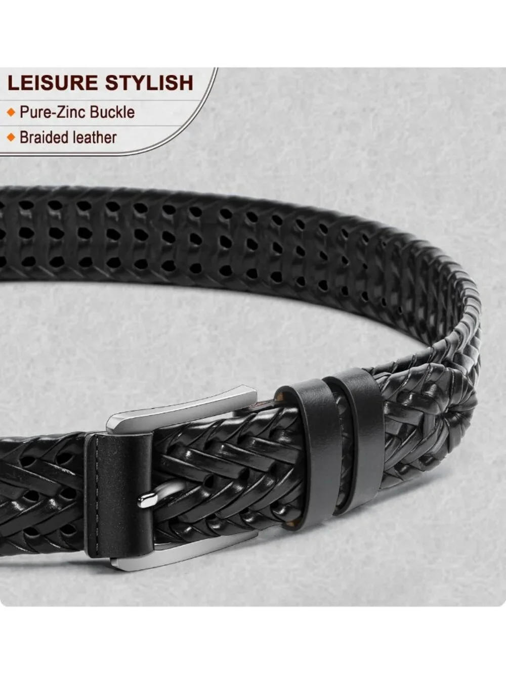 Stylish Men's Leather Braided Golf Belt - Holeless Design, Gift Boxed